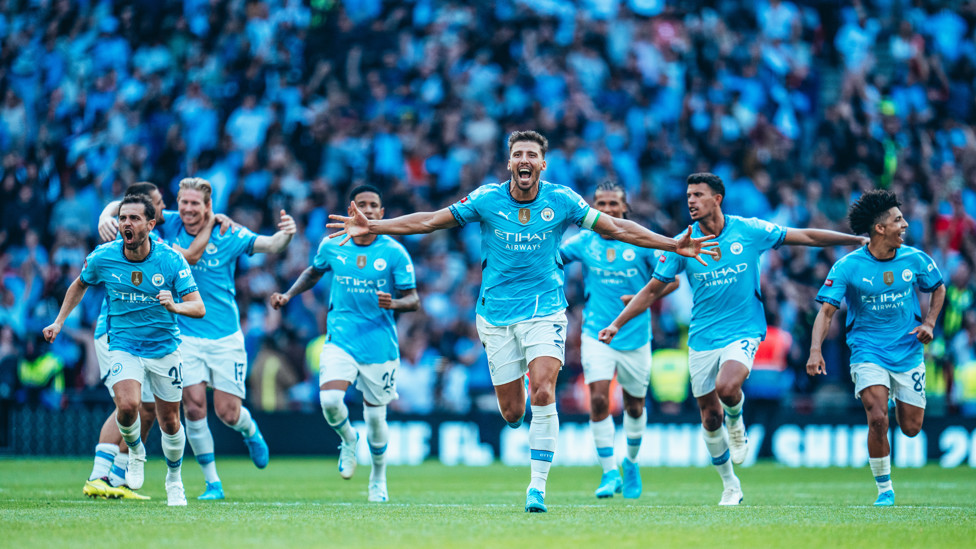 WE'RE OFF : The City players celebrate the win at Wembley