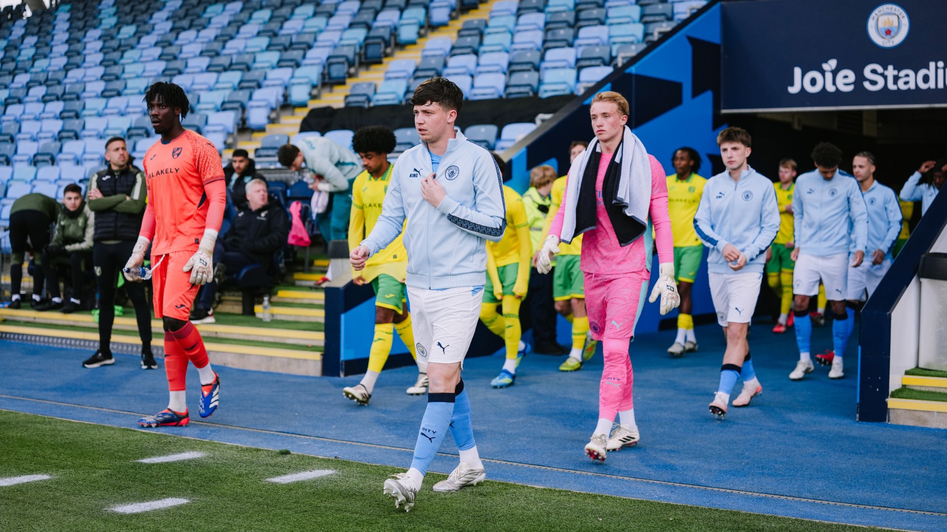 SKIPPER : Kian Noble leads the team out at the Joie Stadium.