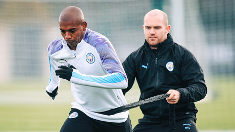BRAZILIAN BLEND: Fernandinho powers through a fitness drill