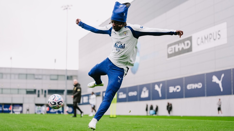 HAT TRICK: Jérémy Doku was sporting some nifty head gear.