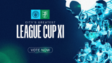 Graphic for 'City's Greatest League Cup XI' with a call to 'Vote Now.' Features Manchester City and League Cup logos, and a blurred team image.