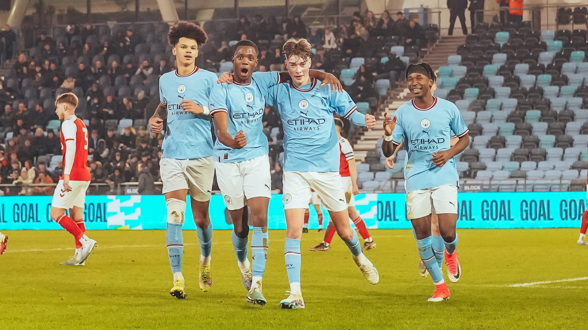 DOUBLE DELIGHT: Matty Whittingham and City celebrate after our second goal.