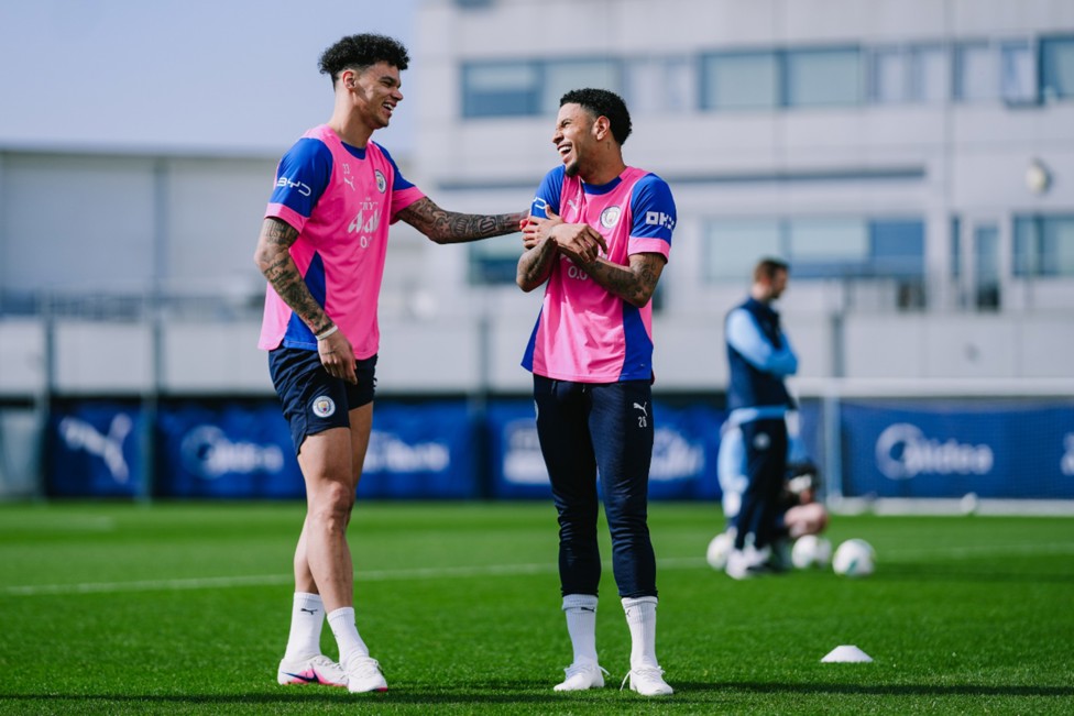 TWO'S COMPANY: Nico O'Reilly and Savinho summed up the positive mood in camp.