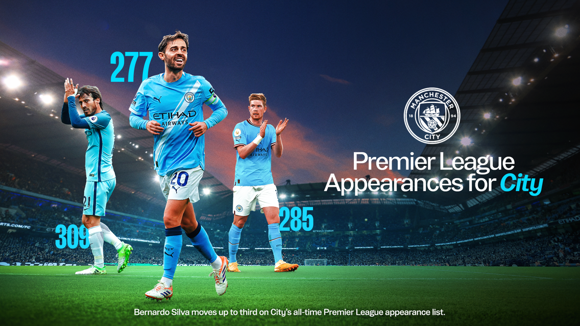 Bernardo moves third on City’s all-time Premier League appearances list