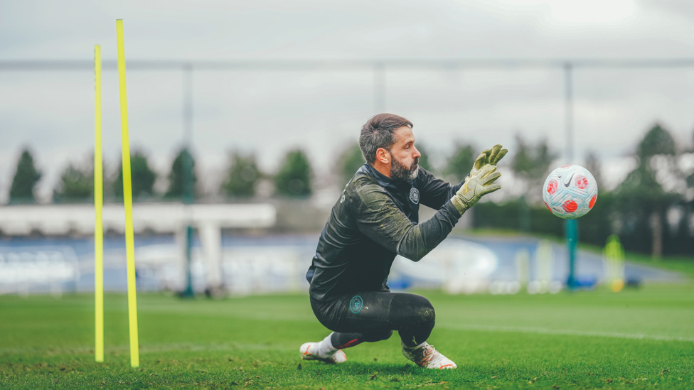 GREAT SCOTT: Fresh from his City Champions League bow, Scott Carson was back hard at work on the CFA training pitch