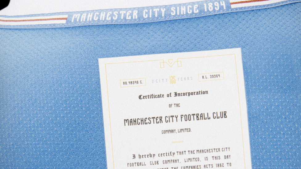 CELEBRATION : 46% of fans chose the commemorative wording of 'Manchester City since 1894', which features above a copy of the Club’s founding document, signed by Joshua Parlby.