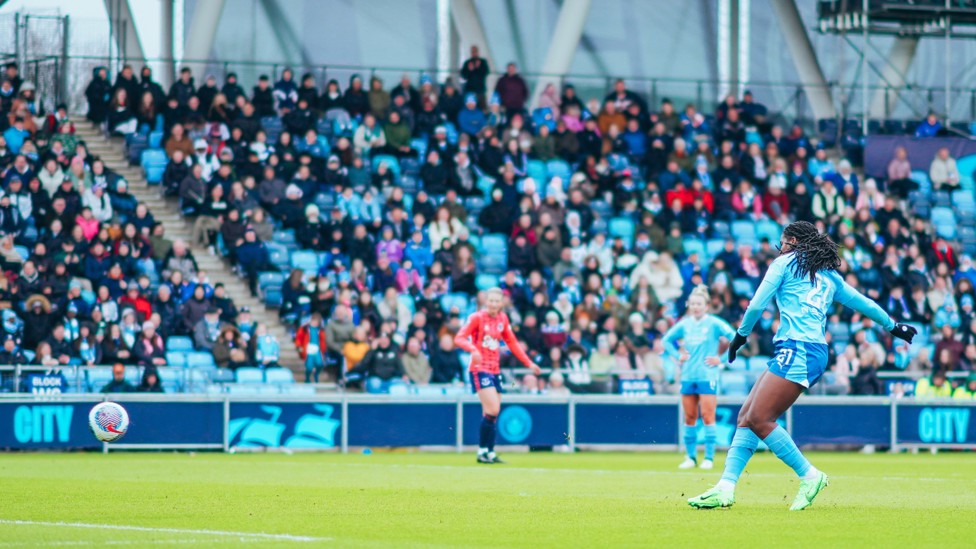 OPENING GAMBIT: Bunny Shaw strikes to fire City ahead.