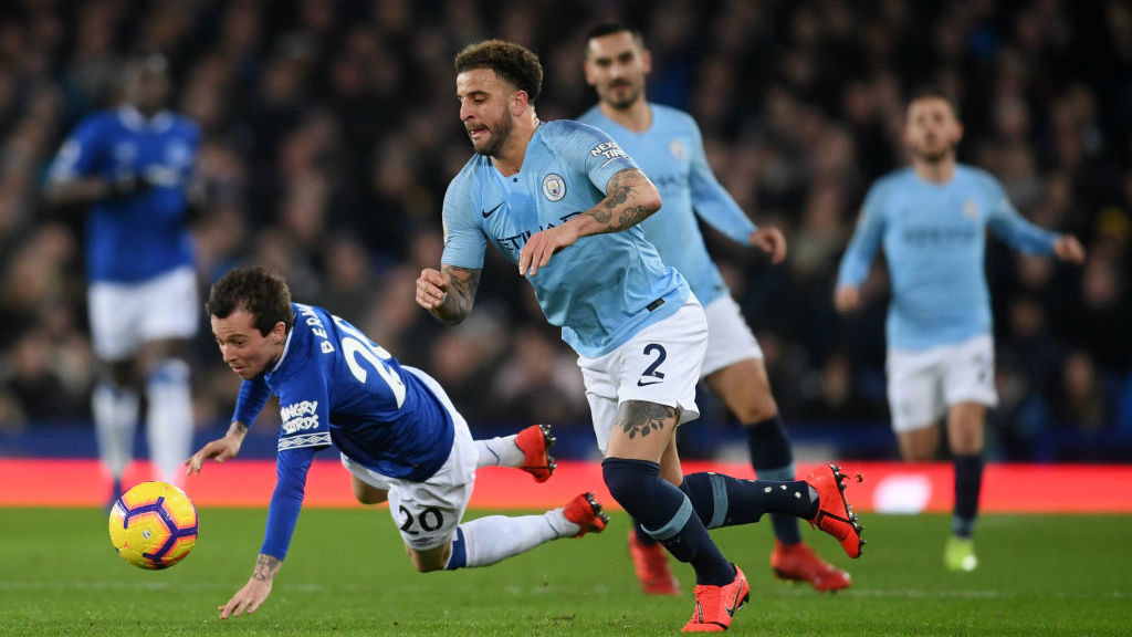 WALKER IN THE PARK: Kyle Walker fights for possession on the flank