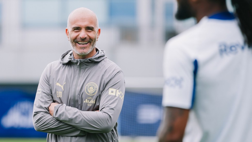 ALL SMILES: The boss was in great spirits as the Blues rounded off preparations.