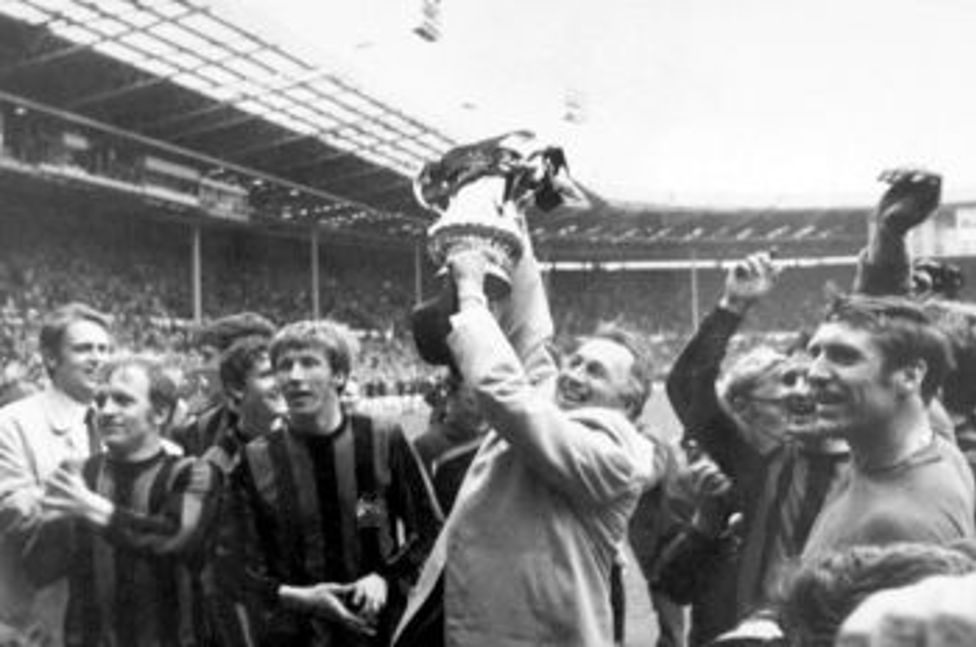 LEGEND : Lee, Bell and Mercer with the 1969 FA Cup.