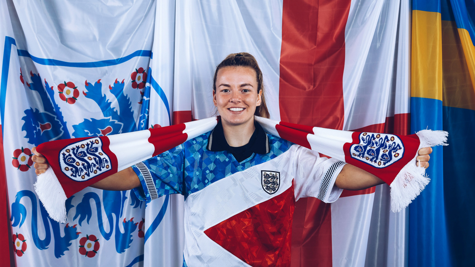 RHAPSODY IN RED, WHITE AND BLUE: Lauren Hemp's expression sums up everyone's sense of anticipation ahead of the Euros!