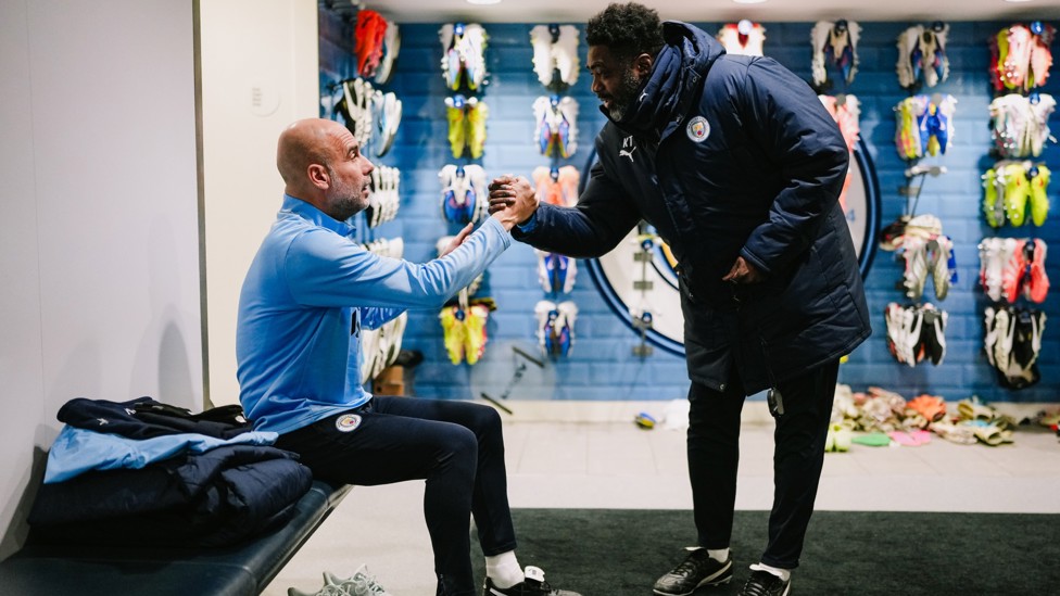 MEETING OF MINDS : Pep and Kolo Toure get ready