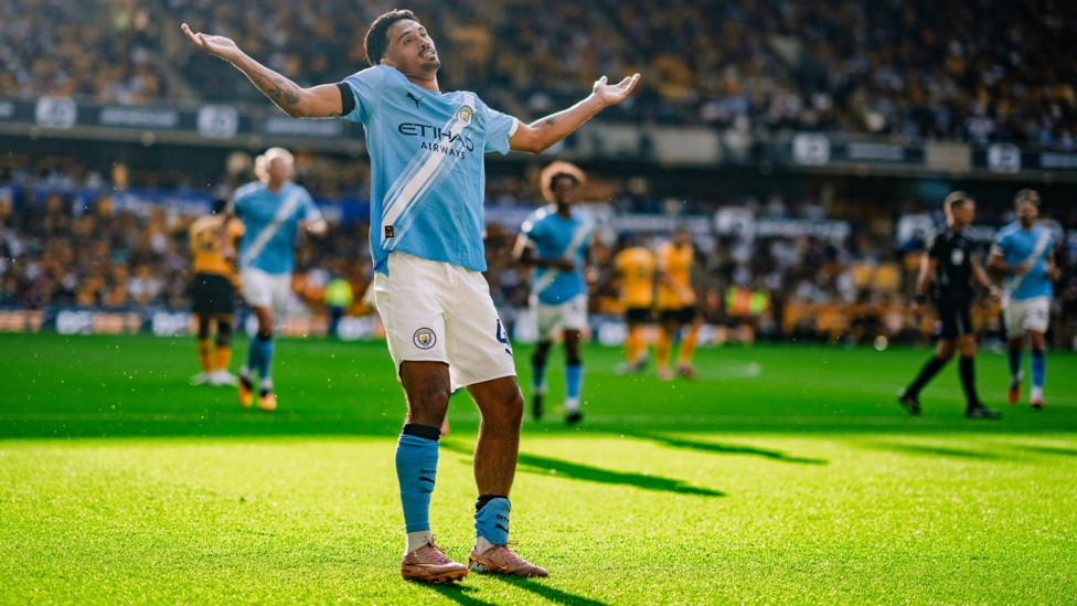 WHAT A START : Tijjani Reijnders celebrates a quite brilliant, goalscoring Premier League debut