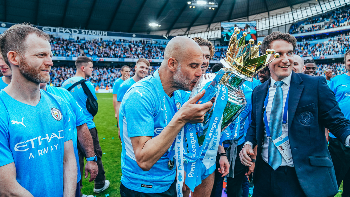 PERFECT PEP: The boss enjoying the trophy!
