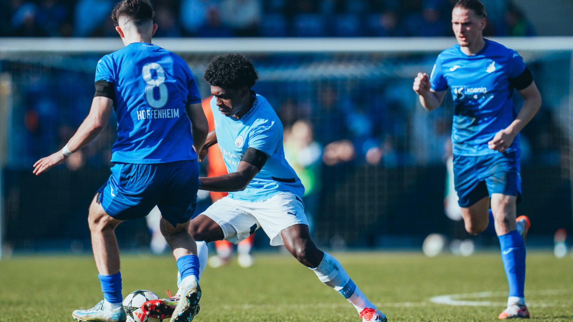 UNDER PRESSURE : Jaden Heskey dances around the Hoffenheim press.