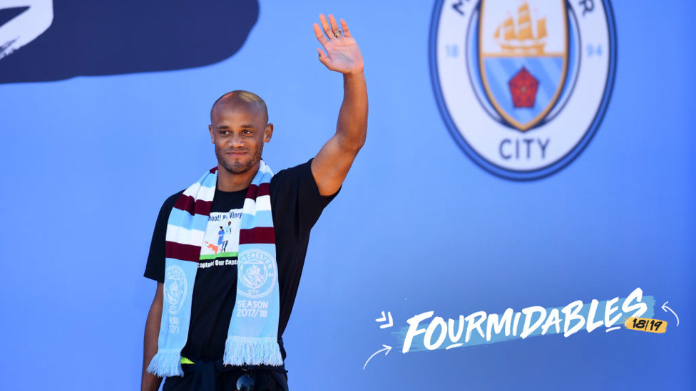 SKIPPER : Vincent Kompany addresses the crowd at the champions parade.
