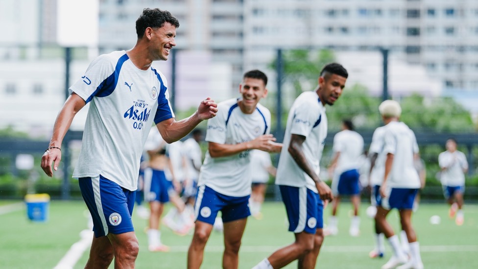 LAUGHING ALONG : Matheus Nunes enjoying himself