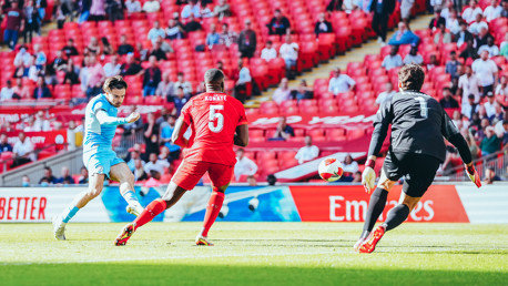 ONE BACK: Grealish fires into the top corner.