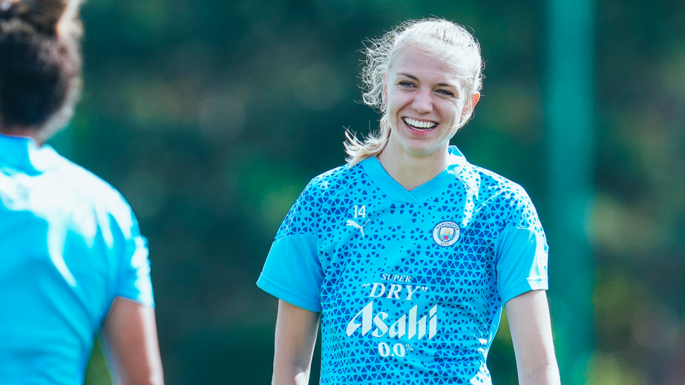 'ELLO ESME : Defender Esme Morgan in high spirits in her return to City.