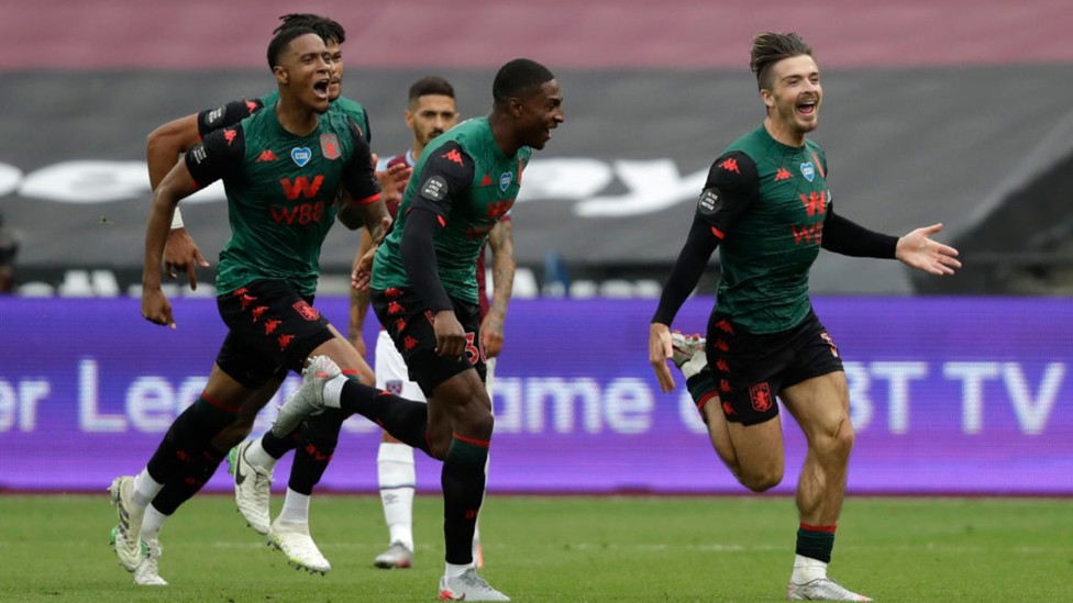 BERTAHAN: Grealish mencetak gol saat Villa bertahan di papan atas berkat hasil Imbang 1-1 di hari terakhir melawan West Ham
