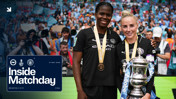 Two players holding the FA Cup trophy surrounded by a crowd. The caption below reads 'Inside Matchday: Brighton v City, Final, 31 May 2026'.