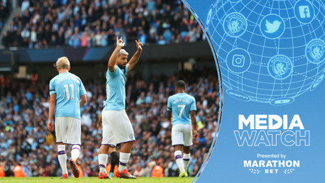 ON TARGET: Sergio Aguero celebrates after scoring against Brighton.