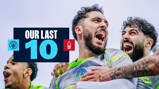 Graphic featuring Manchester City and Nottingham Forest logos with 'Our Last 10' text, showcasing football team highlights.