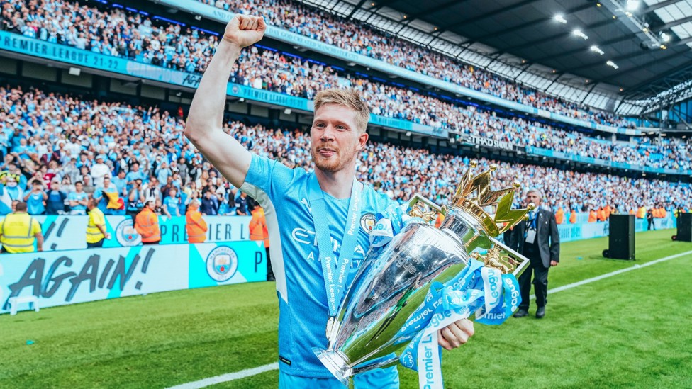 ENJOY IT : KDB enjoying that dramatic 2021/22 title triumph