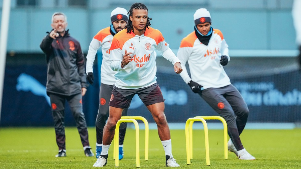 AGILE AKE : Nathan Ake completes training with some agility work.