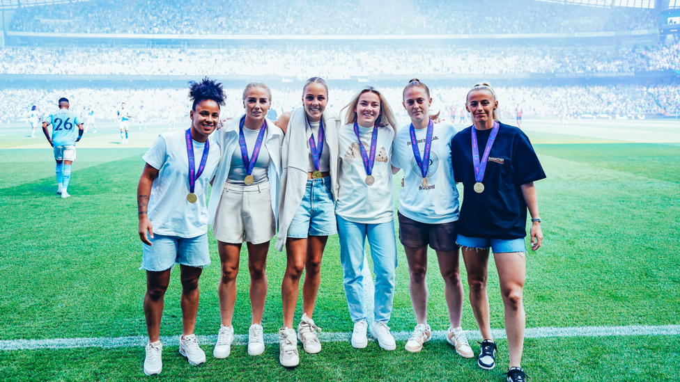 IT'S COMING HOME : City's Euro winning Lionesses are welcomed onto the Etihad pitch. 