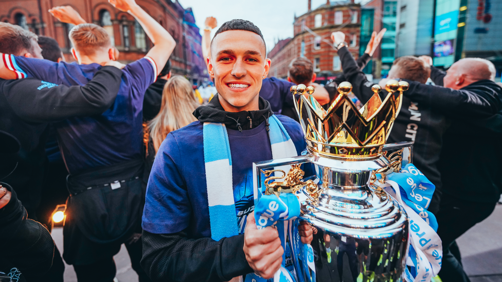 TITLE TRIUMPH  : After a fierce title race with Liverpool, our 3-2 victory over Aston Villa on the final day of 2021/2022 handed Foden his fourth Premier League trophy.