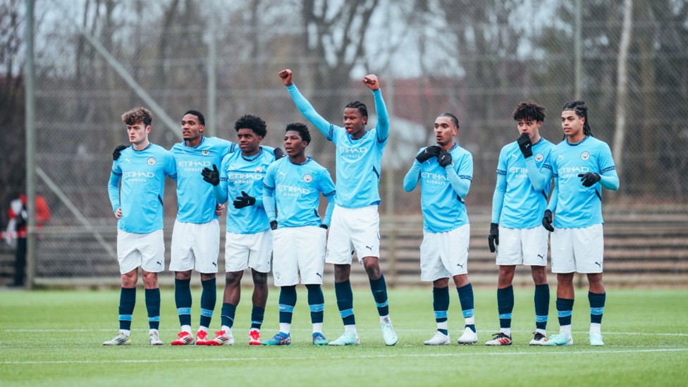 HOLDING OUR NERVE : City celebrate our penalty shootout win over FC Midtjylland. 