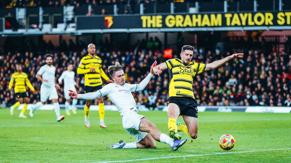 JACK IN THE BOX : Jack Grealish gets a shot away under close attentions from Craig Cathcart