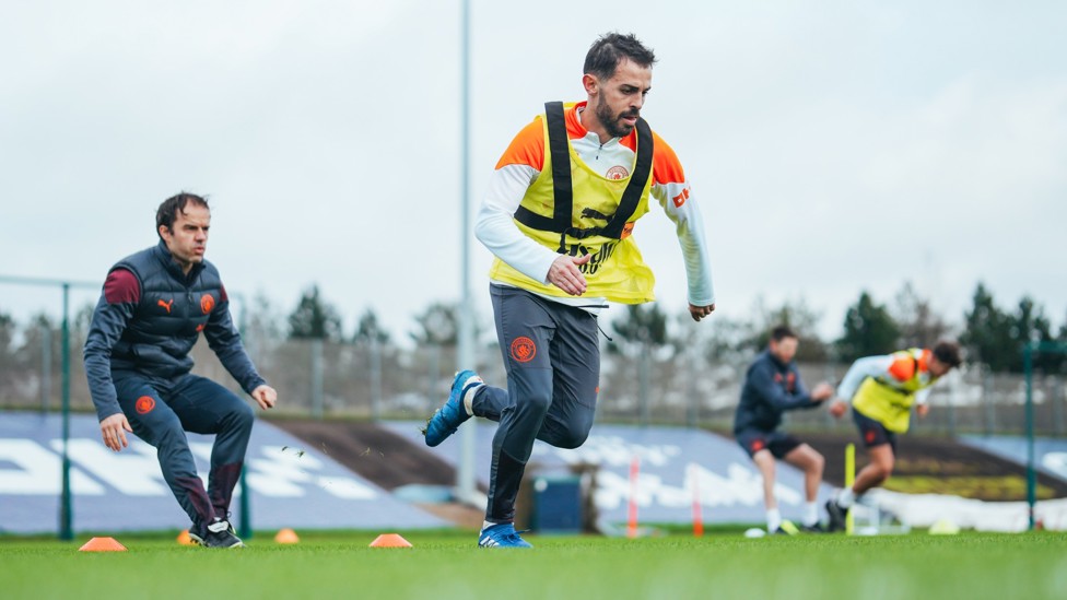 SILVA ON THE SURGE : Bernardo putting in the hard yards as he prepares for Brentford on Tuesday