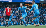 ON THE SPOT: KDB wheels away to celebrate.