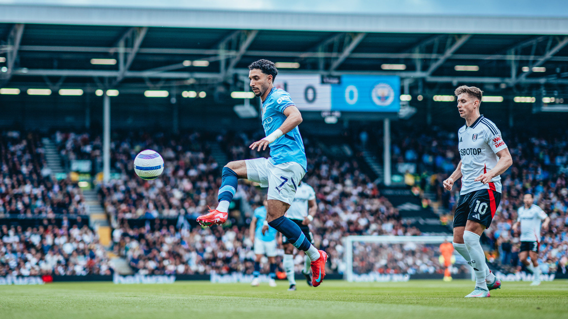 FORWARD MARCH: Omar Marmoush drives in on the Fulham goal.