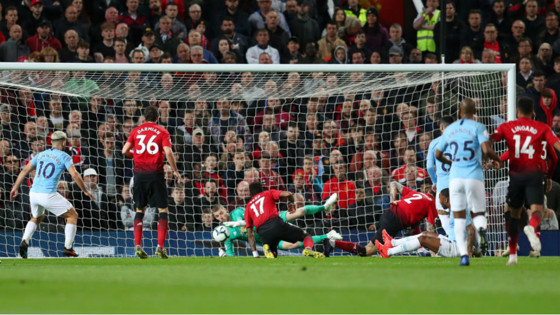ALMOST: David De Gea goes down to clutch Raheem's shot