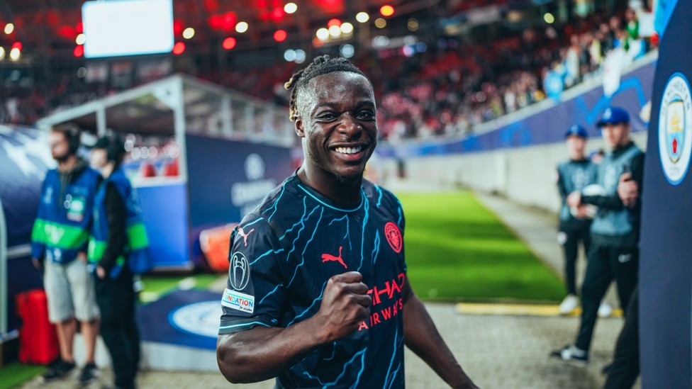 MAGICAL MOMENTS : Doku celebrates City's Champions League win over RB Leipzig in 2023/24.