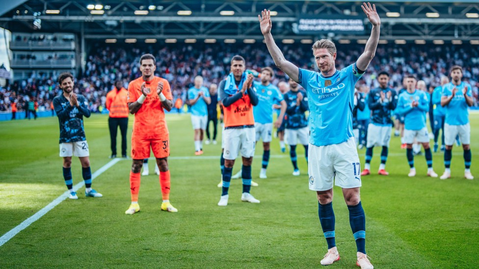 ONE LAST TIME : De Bruyne after helping City secure Champions League football at Fulham