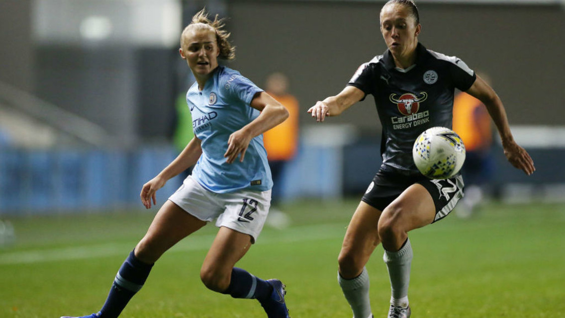 ACTION SHOT: Stanway goes head-to-head with Jo Potter.