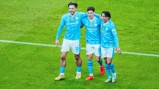 TERRIFIC TRIO: Lewis and Grealish celebrate with Alvarez.