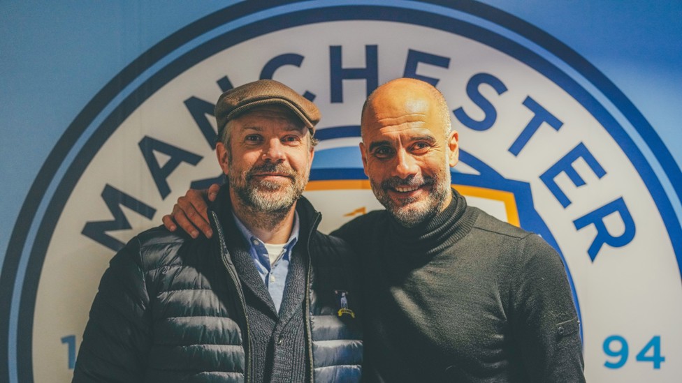 BELIEVE  : Guardiola bertemu bintang Ted Lasso Jason Sudeikis setelah kemenangan kami atas Arsenal.