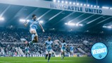 A soccer player in a light blue kit jumps in celebration at Newcastle United's stadium, with a logo saying 'Official Verdict' in the corner.