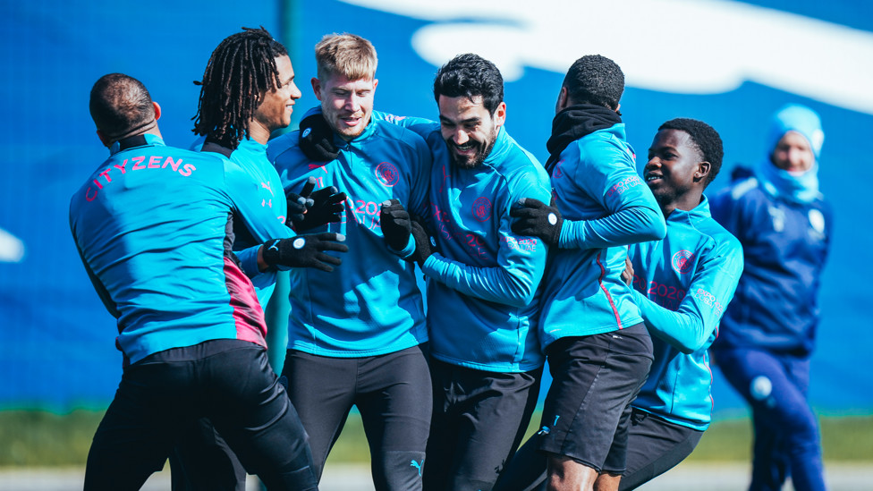 ALL TOGETHER NOW : Plenty of smiles at the CFA ahead of Burnley
