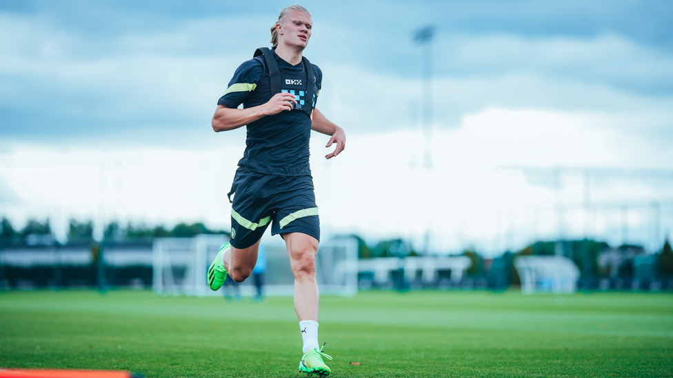 HARD YARDS : Erling Haaland completes a lung busting run