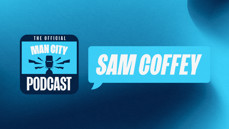 The image features a graphic for 'The Official Man City Podcast' with a microphone icon and the name 'Sam Coffey' in a speech bubble.