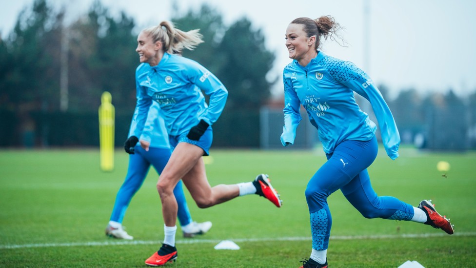 DOUBLE TROUBLE : Steph Houghton and Ruby Mace are put through their paces