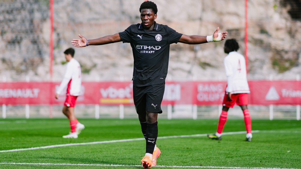 MAGIC MAN : Ryan McAidoo celebrates his goal.