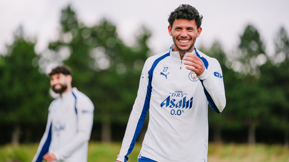GOOD SPIRITS : Matheus Nunes is enjoying the session. 