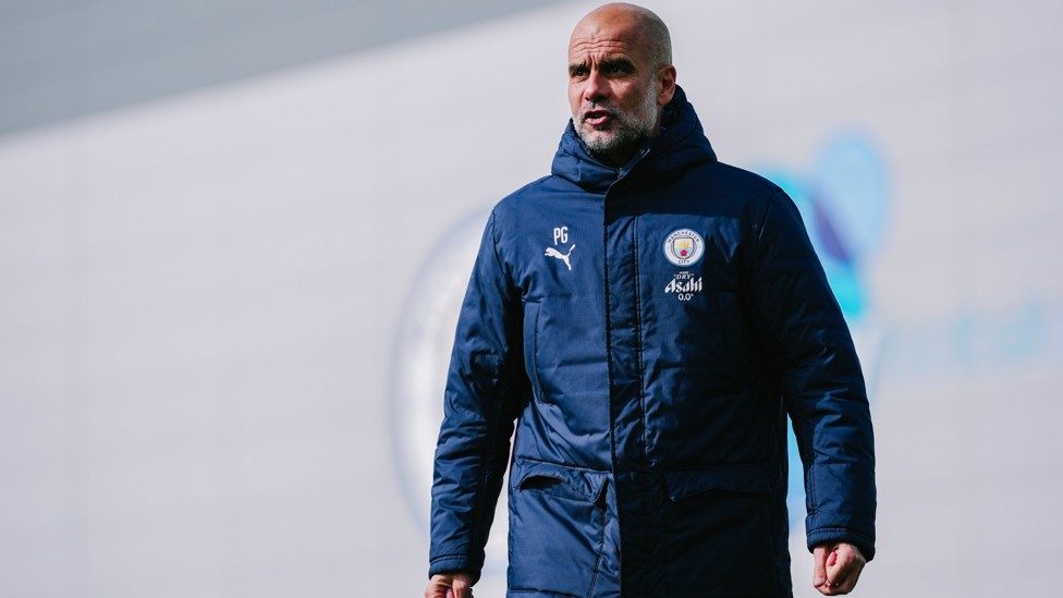 PEP TALK : Our boss watches on as he gets the players prepped for Sunday